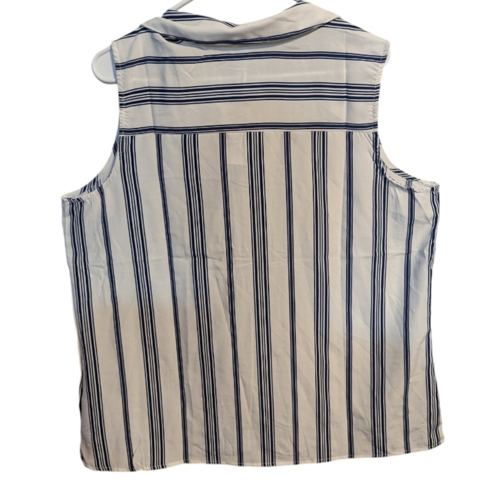 NY COLLECTIONS women'sSleeveless Button Down Shirt 2X collar stripes blue w-427 - Picture 3 of 6